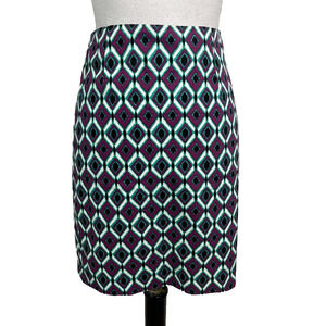 Willi Smith Skirt size 2 Purple Green Diamonds Straight Pencil Stretch Knee